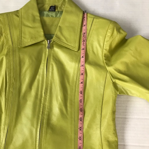 Leather Jacket Lime Green Zip front with Two Pockets Petite Small Worthington - Picture 4 of 14